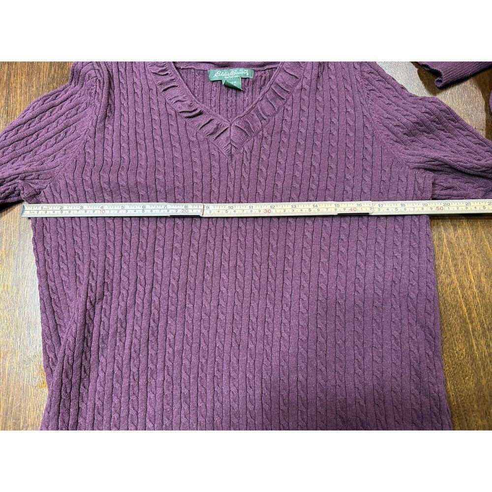 Eddie Bauer Cable Knit V Neck Sweater Women XXL Travel Winter Warm Twee Granola - Picture 4 of 8
